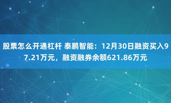 股票怎么开通杠杆 泰鹏智能:12月30日融资买入97.21万元,融资融券余额621.86万元